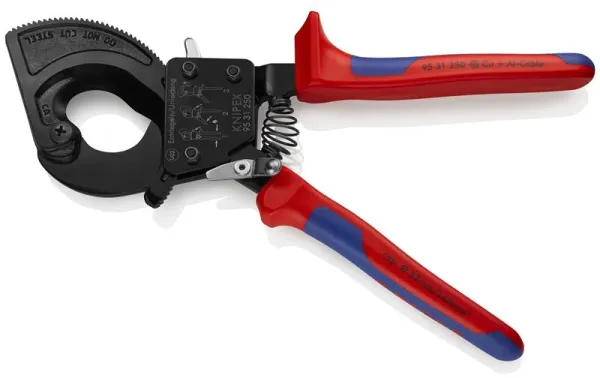 Knipex Kabelschere (Ratschenprinzip) schwarz lackiert, mit Mehrkomponenten-Griff 250 mm