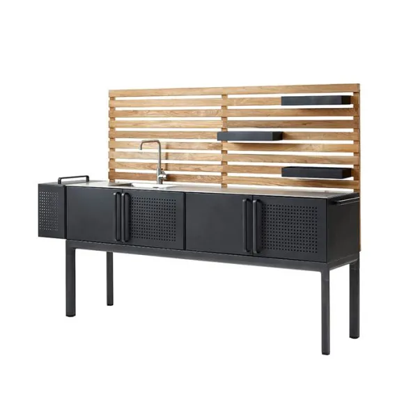 Cane-Line Drop Außenküche inkl. drei Regale + Teakplatte